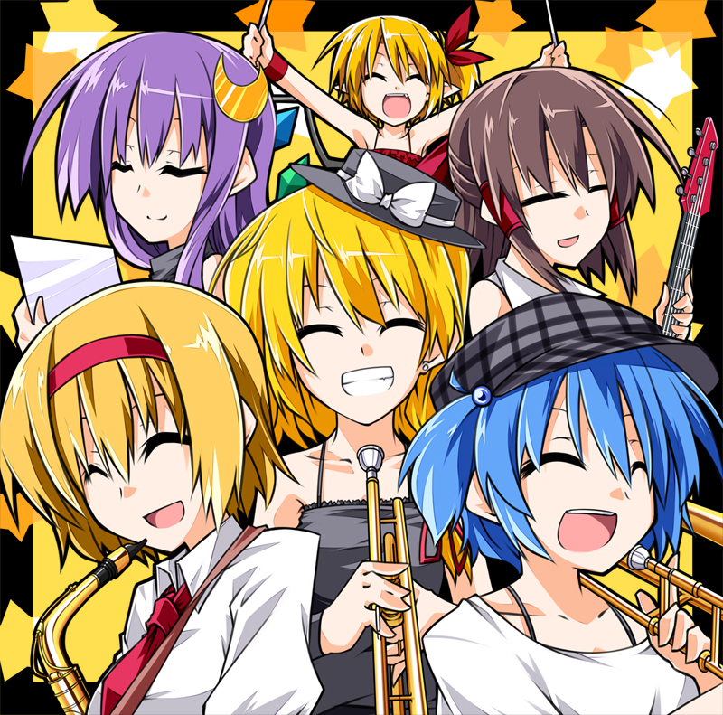 hakurei reimu, kirisame marisa, flandre scarlet, alice margatroid, patchouli knowledge, and 1 more (touhou) drawn by hemogurobin_a1c