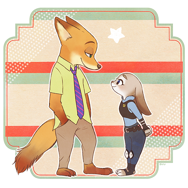 judy hopps and nick wilde (zootopia) drawn by ayu_(mog)