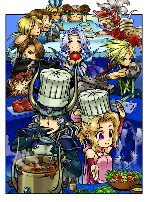 cloud strife, terra branford, squall leonhart, zidane tribal, bartz klauser, and 5 more (final fantasy and 11 more) drawn by mimonel
