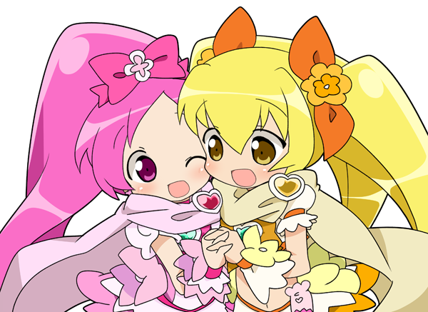 hanasaki tsubomi, myoudouin itsuki, cure blossom, and cure sunshine (precure and 1 more) drawn by meiro_(yuu)
