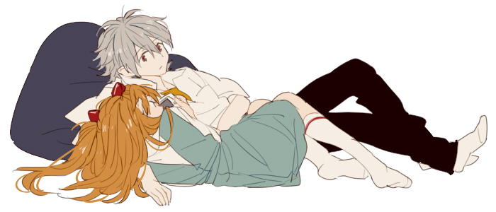 souryuu asuka langley and nagisa kaworu (neon genesis evangelion) drawn by 0930erina