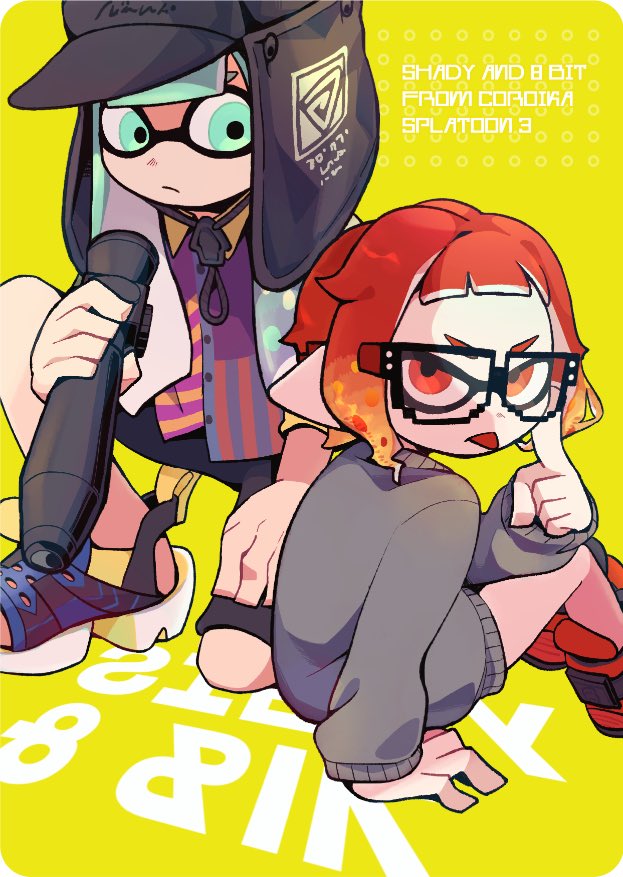 inkling player character, inkling girl, inkling boy, 8-bit, and shady (splatoon 3 and 1 more) drawn by yunxd