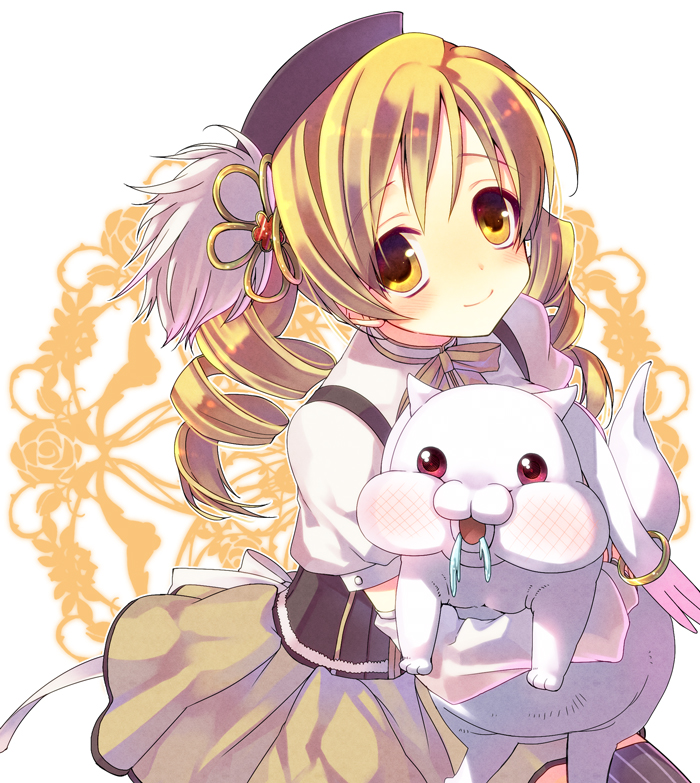 tomoe mami and kyubey (mahou shoujo madoka magica) drawn by tahya