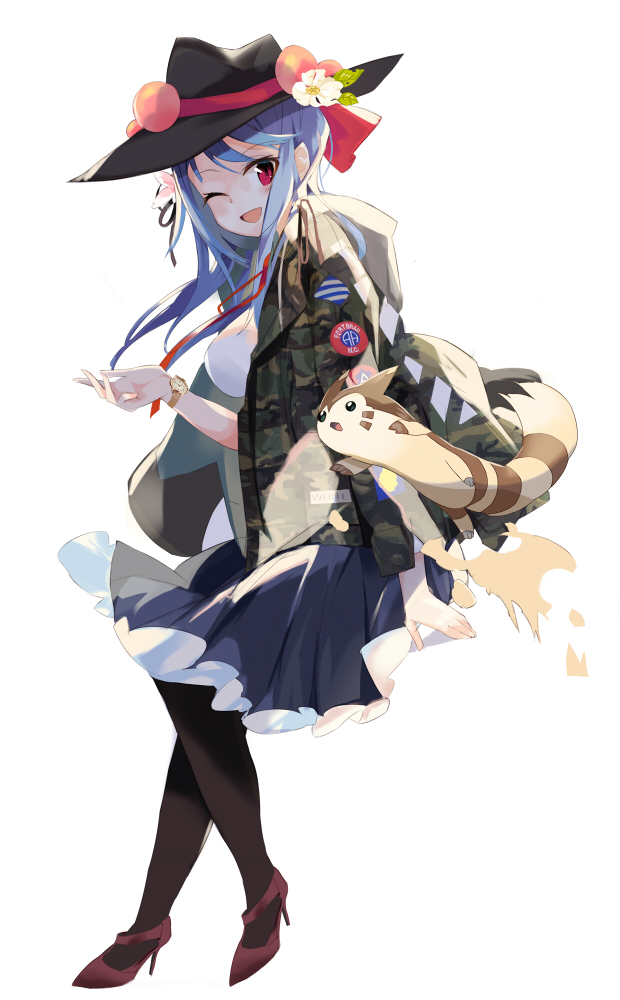 hinanawi tenshi and furret (touhou and 1 more) drawn by tetsurou_(fe+)