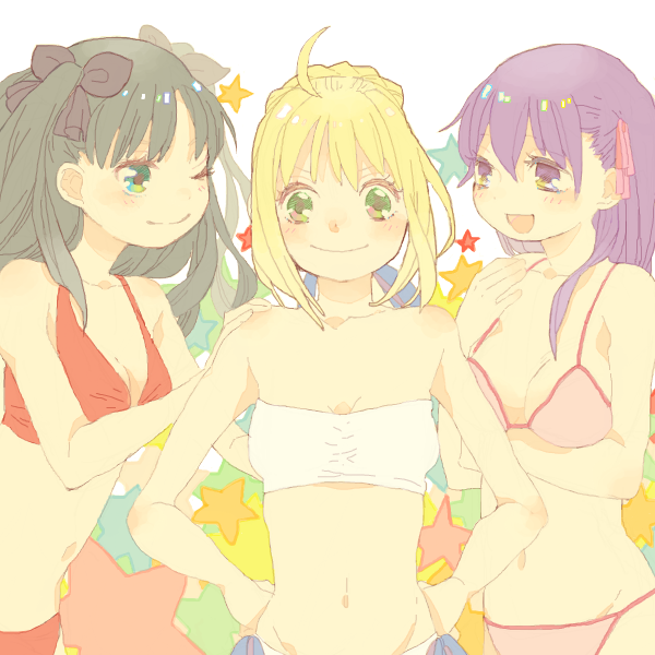 artoria pendragon, saber, tohsaka rin, and matou sakura (fate and 1 more) drawn by tfgyh
