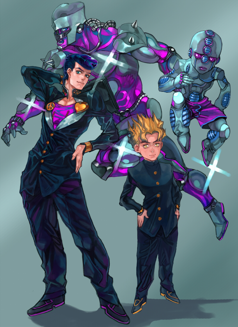 higashikata josuke, hirose koichi, crazy diamond, echoes, and echoes act3 (jojo no kimyou na bouken and 1 more) drawn by touge_(kubiwa_tsuki)