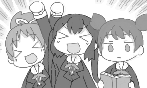 nakano azusa, hirasawa ui, and suzuki jun (k-on! and 1 more) drawn by kuzu_kow