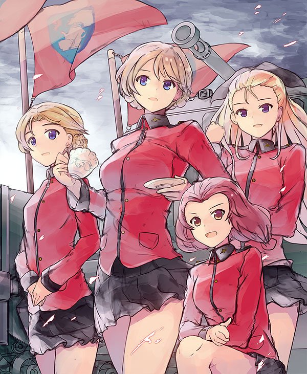 darjeeling, orange pekoe, rosehip, and assam (girls und panzer) drawn by usugiri_bacon