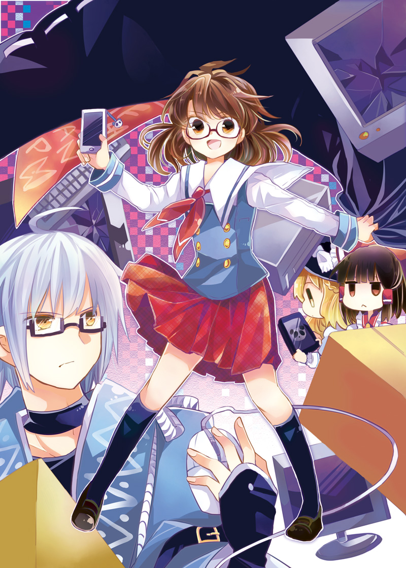 hakurei reimu, kirisame marisa, morichika rinnosuke, and usami sumireko (touhou and 2 more) drawn by oimoto_jirou