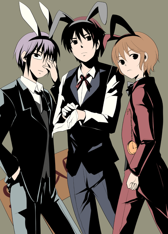 suzumiya haruhiko, nagato yuuki, and asahina mitsuru (suzumiya haruhi no yuuutsu) drawn by amanattou