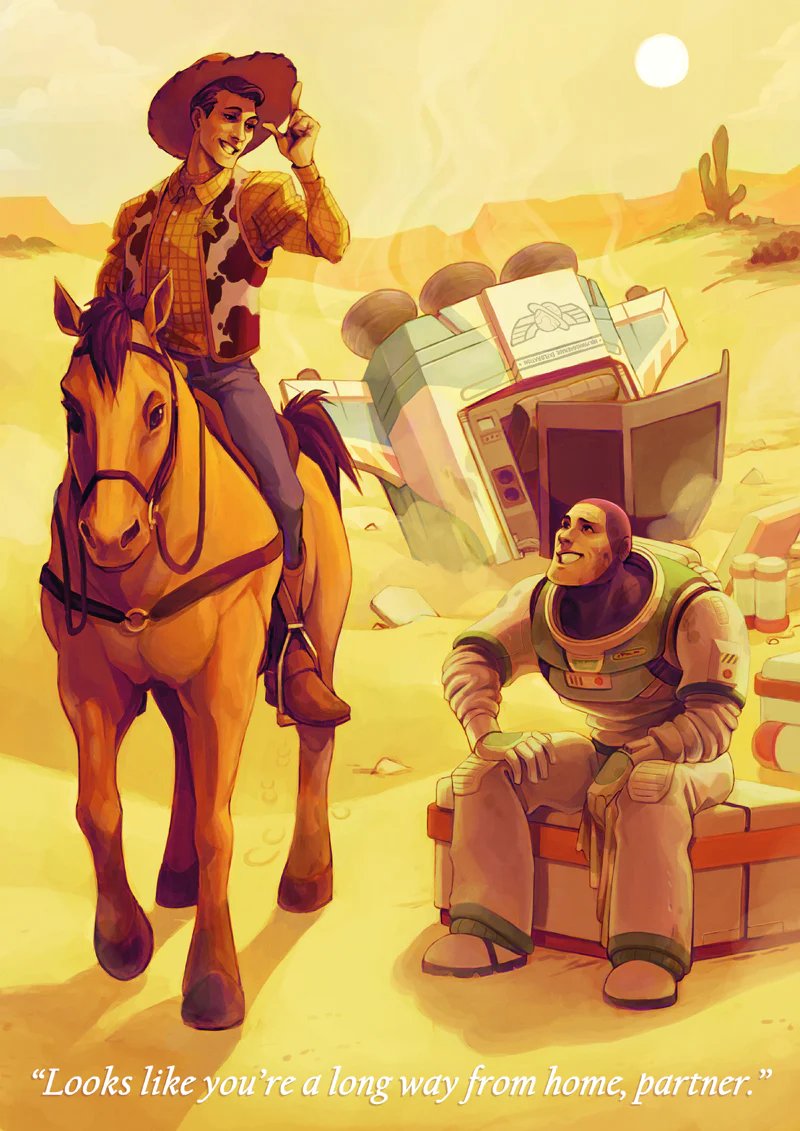 sheriff woody, buzz lightyear, and bullseye (toy story) drawn by h0lyhandgrenade