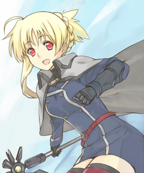 fate testarossa and bardiche (lyrical nanoha and 1 more) drawn by shirogane_(fox)
