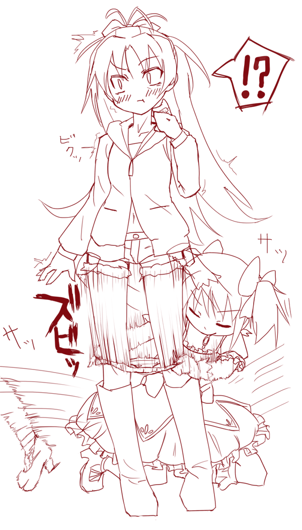 kaname madoka and sakura kyoko (mahou shoujo madoka magica) drawn by megurimu