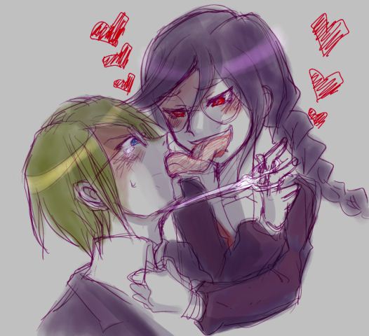 fukawa toko, togami byakuya, and genocider shou (danganronpa and 1 more) drawn by koutei_penko