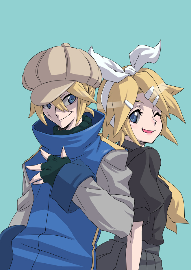 kagamine rin and kagamine len (vocaloid) drawn by hirabaru_kenji
