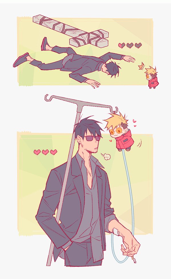 vash the stampede, nicholas d. wolfwood, and teru vash (trigun and 1 more) drawn by 3mega