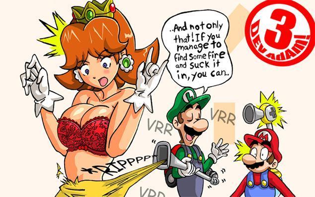 mario, luigi, princess daisy, and f.l.u.d.d. (mario and 1 more) drawn by luigi64