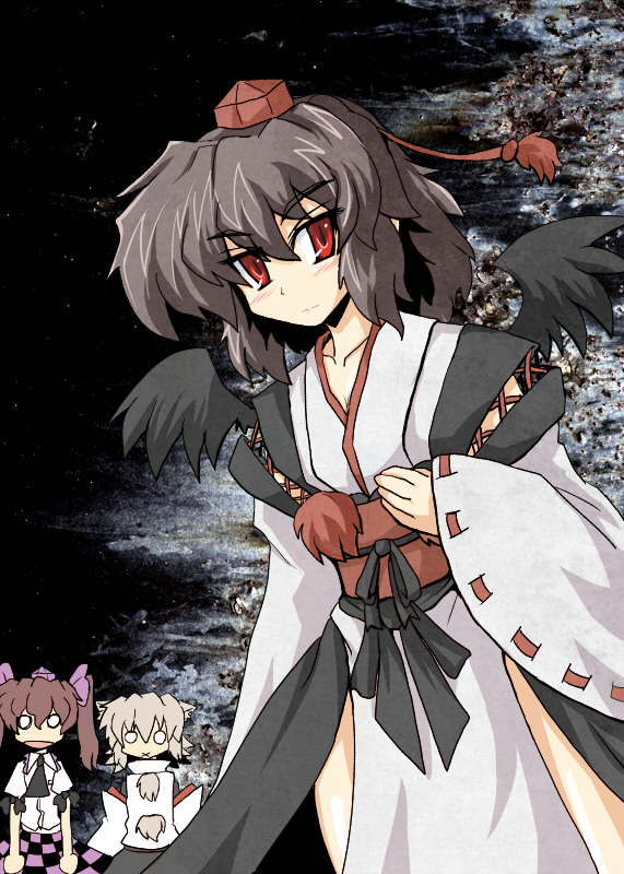 shameimaru aya, inubashiri momiji, and himekaidou hatate (touhou) drawn by harukatron