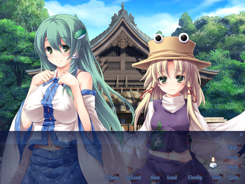 kochiya sanae, moriya suwako, and pyonta (touhou) drawn by takamu