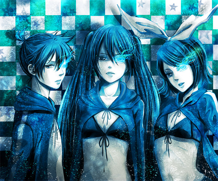 kagamine rin, kagamine len, and black rock shooter (vocaloid and 1 more) drawn by imai_(wana)