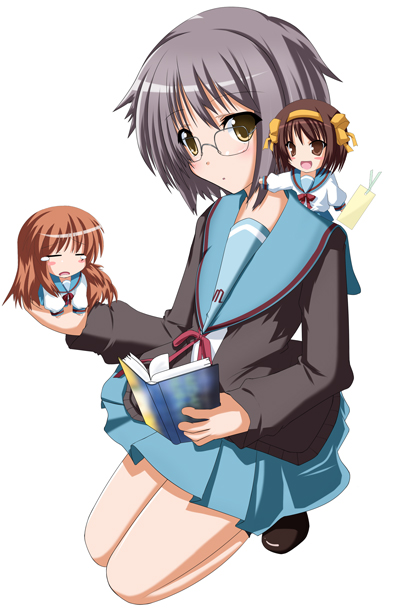 suzumiya haruhi, nagato yuki, and asahina mikuru (suzumiya haruhi no yuuutsu)