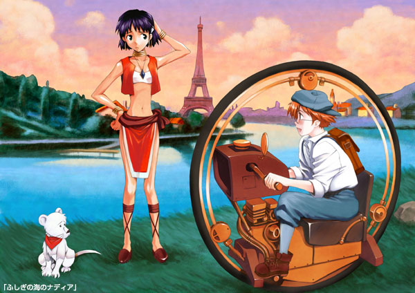 nadia la arwall, king, and jean roque lartigue (fushigi no umi no nadia) drawn by kimoto_tatsurou
