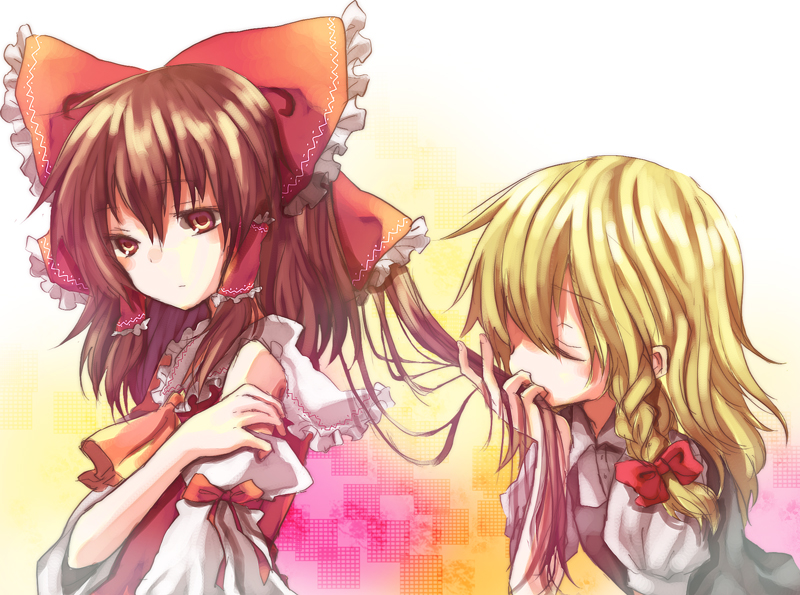 hakurei reimu and kirisame marisa (touhou) drawn by miya_(tsumazukanai)