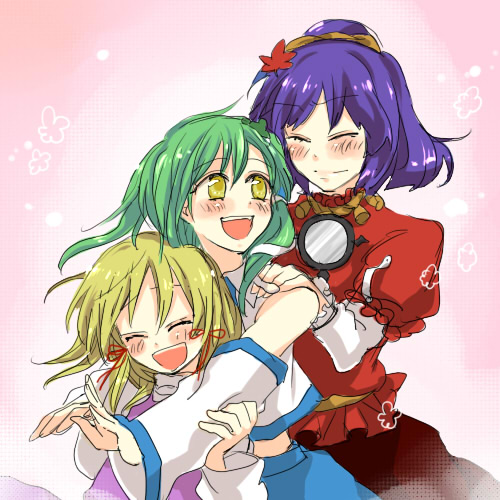 kochiya sanae, moriya suwako, and yasaka kanako (touhou) drawn by popoin