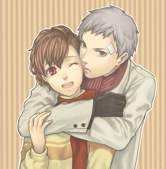 shiomi kotone and sanada akihiko (persona and 2 more) drawn by minato_(robin)