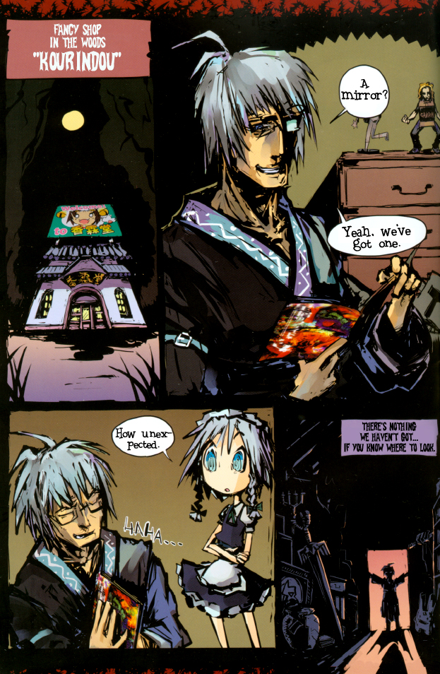 izayoi sakuya, morichika rinnosuke, carbuncle, and cardboard box gundam (touhou and 2 more) drawn by genocide_kitten