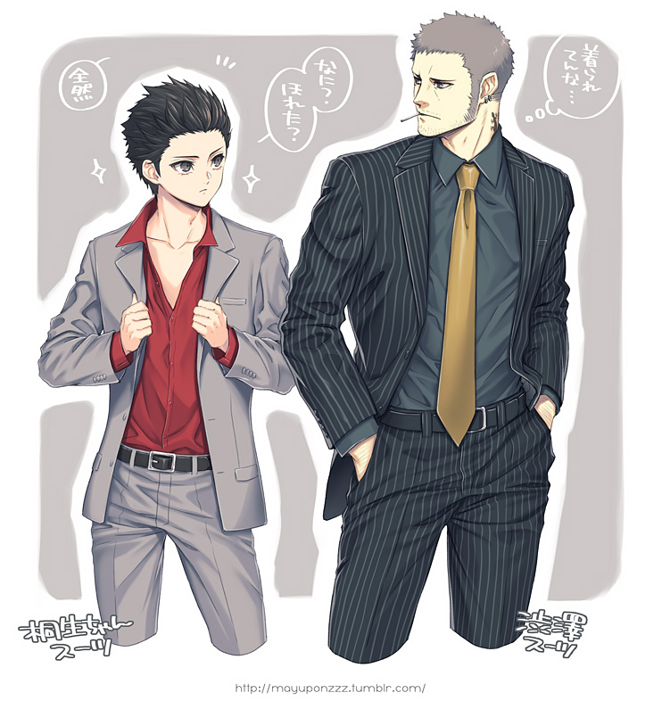 amamiya ren, kiryu kazuma, iwai munehisa, and shibusawa keiji (persona and 2 more) drawn by ouno_mayumi