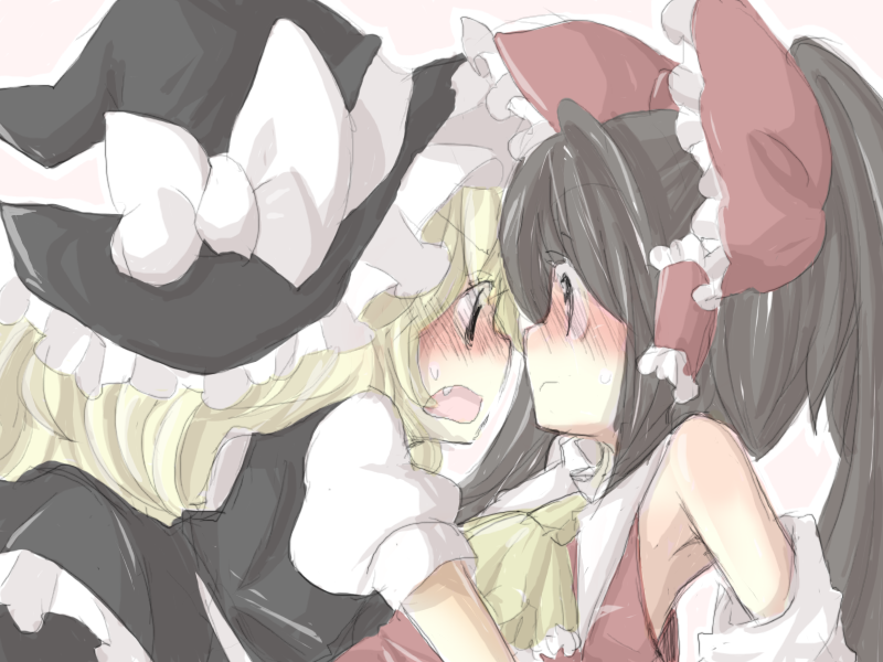 hakurei reimu and kirisame marisa (touhou) drawn by pecoe