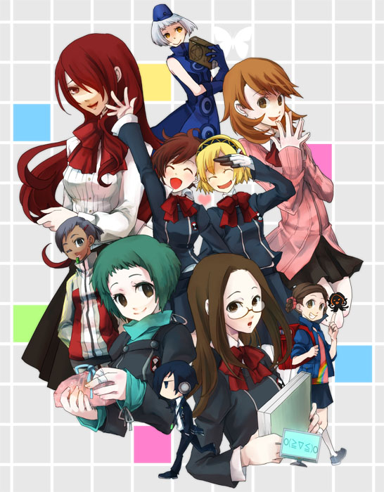 yuuki makoto, aigis, shiomi kotone, takeba yukari, kirijou mitsuru, and 5 more (persona and 2 more) drawn by sorakara