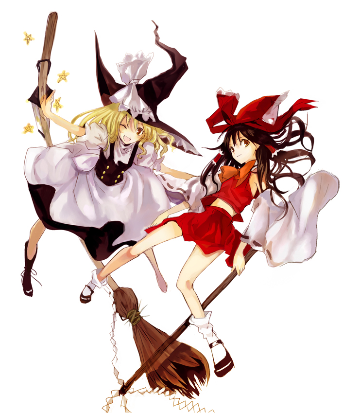 hakurei reimu and kirisame marisa (touhou) drawn by kol49 and ton_(pixiv37657)
