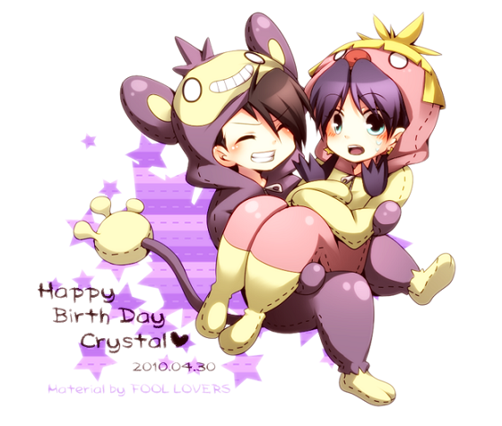 ethan, kris, aipom, and smoochum (pokemon and 2 more) drawn by saku_anna