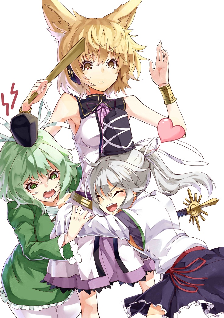 toyosatomimi no miko, mononobe no futo, and soga no tojiko (touhou) drawn by scottie_(phantom2)