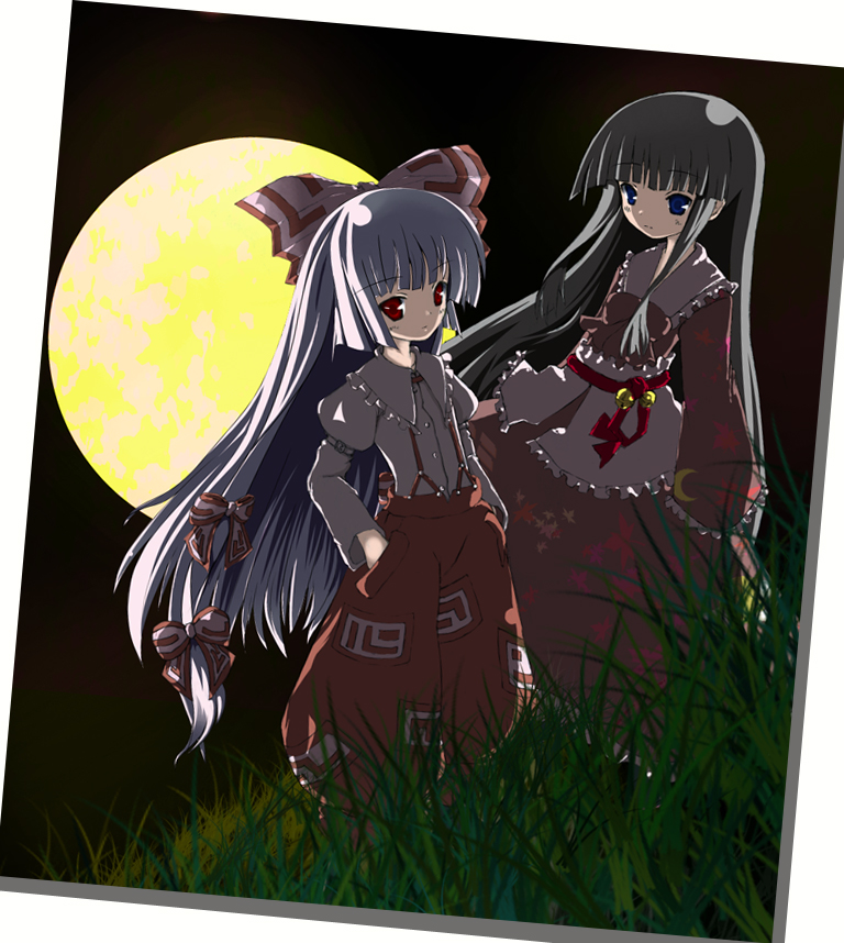 fujiwara no mokou and houraisan kaguya (touhou) drawn by ekusutoy