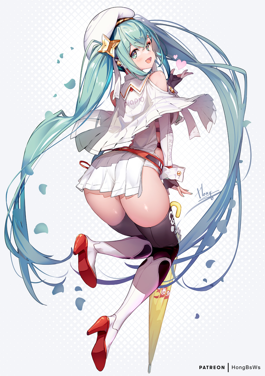 hatsune miku and racing miku (vocaloid and 1 more) drawn by hong_(white_spider)