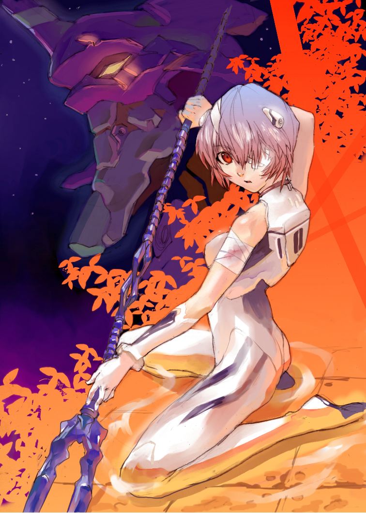 ayanami rei and eva 01 (neon genesis evangelion) drawn by tomono_rui