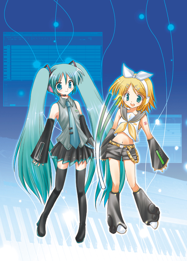 hatsune miku and kagamine rin (vocaloid) drawn by ebisu_senri