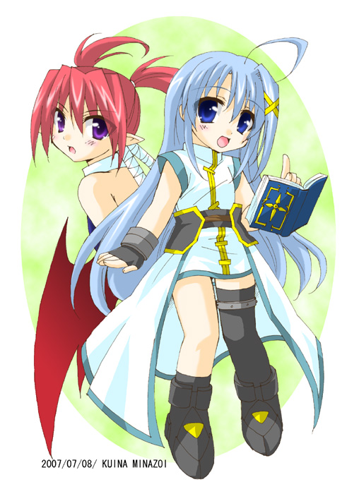 reinforce zwei, agito, and book of the azure sky (lyrical nanoha and 1 more) drawn by minazoi_kuina