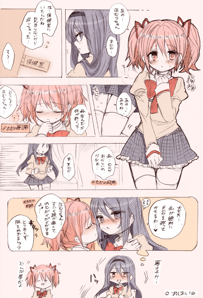 akemi homura and kaname madoka (mahou shoujo madoka magica) drawn by tsukudani_norio
