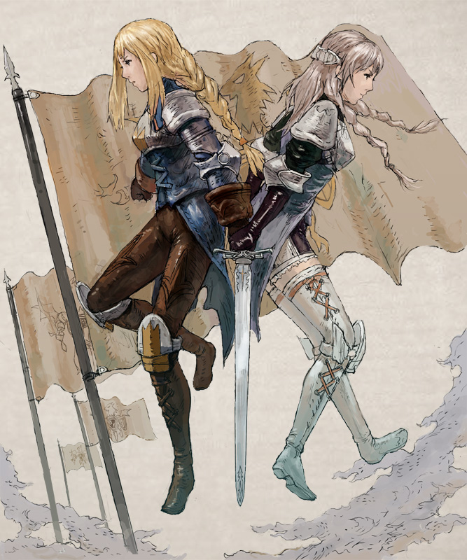 agrias oaks and ravness loxaerion (final fantasy and 2 more) drawn by iwauchi_tomoki