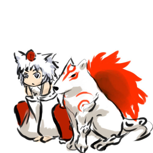 inubashiri momiji and amaterasu (touhou and 1 more) drawn by mimidori