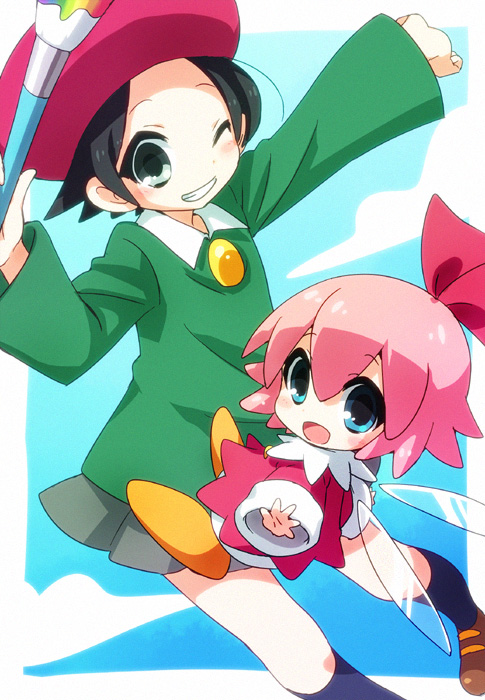 adeleine and ribbon (kirby and 1 more) drawn by hone_(sky_cubes)