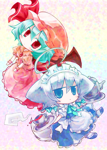 remilia scarlet, izayoi sakuya, and inu sakuya (touhou) drawn by nejikirio