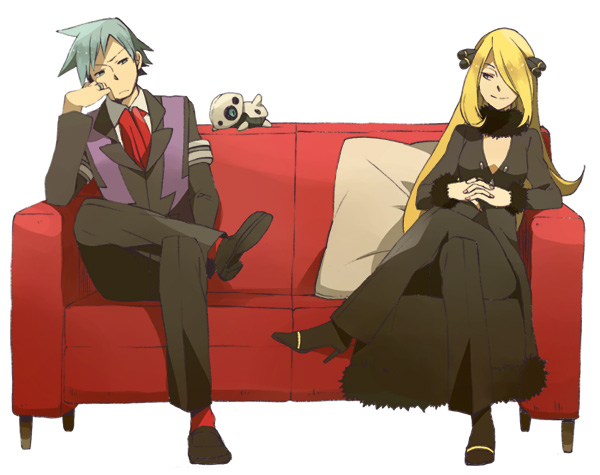 cynthia, steven stone, and aron (pokemon and 2 more) drawn by hiyokko_ep