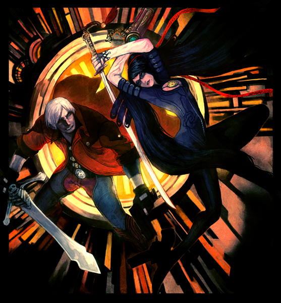 dante and bayonetta (devil may cry and 2 more) drawn by lack