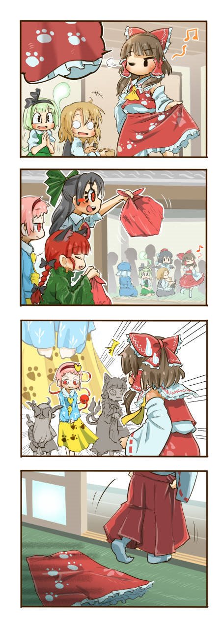 hakurei reimu, kirisame marisa, konpaku youmu, shameimaru aya, komeiji satori, and 4 more (touhou and 1 more) drawn by chamaji