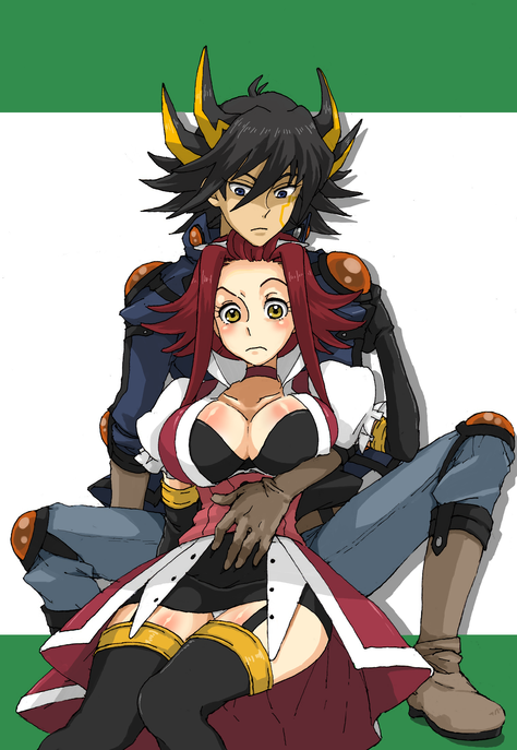 fudo yusei and izayoi aki (yu-gi-oh! and 1 more) drawn by kinkan